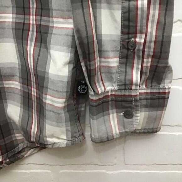CHAPS men plaid button down shirt 100% lightweight cotton white grey red medium - Picture 6 of 10